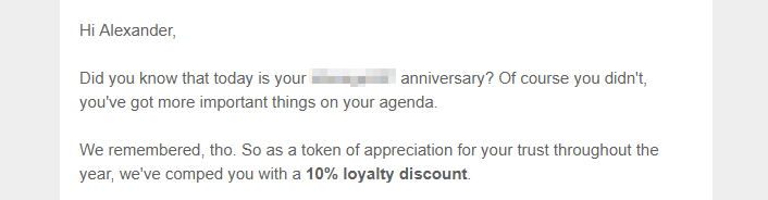 An example of a discount email.