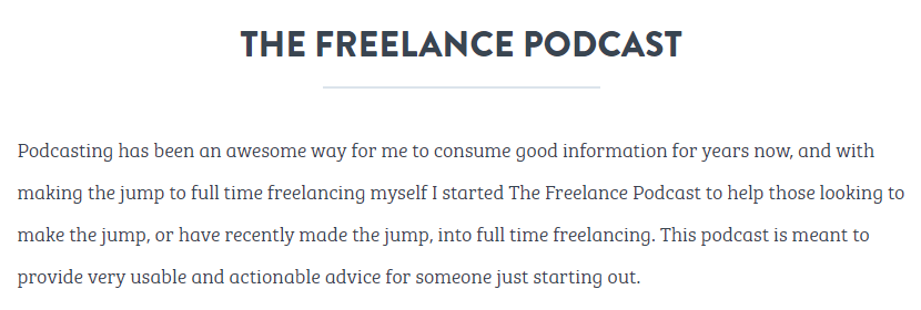 The Freelance Podcast homepage.
