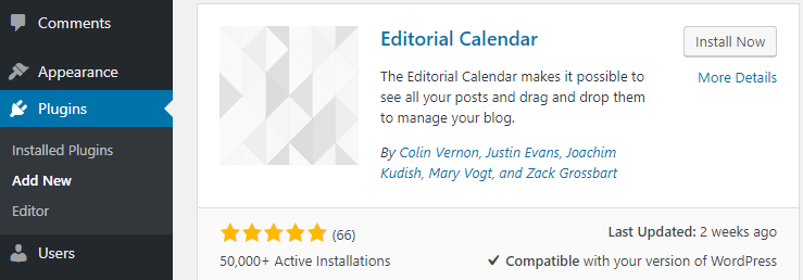 Installing the Editorial Calendar plugin.