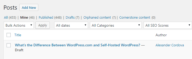 A WordPress dashboard.