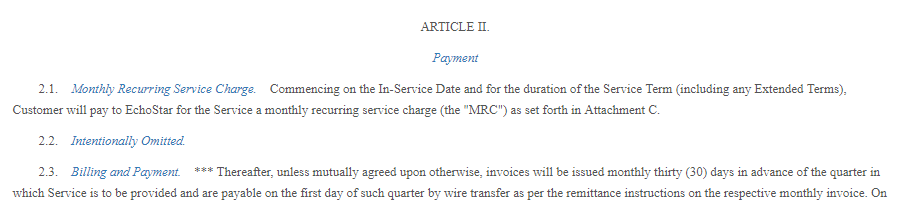 An example of a contract's payment clauses.