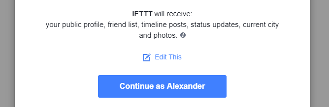 Granting IFTTT access to Facebook.