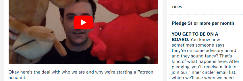 An example of a basic Patreon pledge.