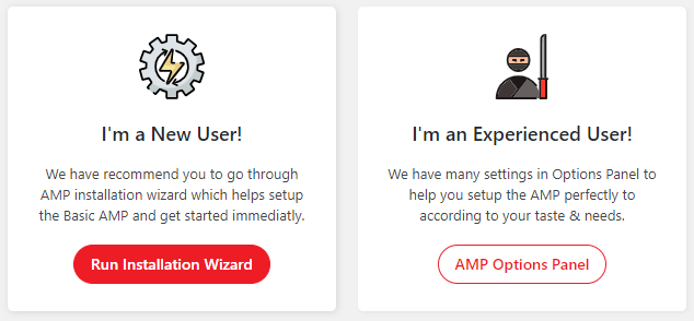 Running the AMP for WP plugin's installation wizard.