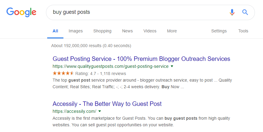 Examples of guest posts for sale.