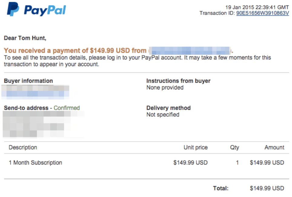 PayPal receipt