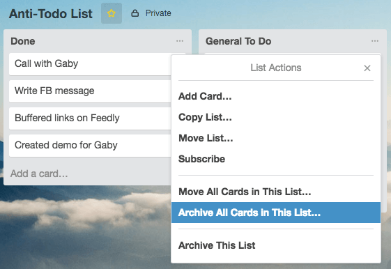 If you're not careful, you will accidentally click "Archive This List", which is very annoying.