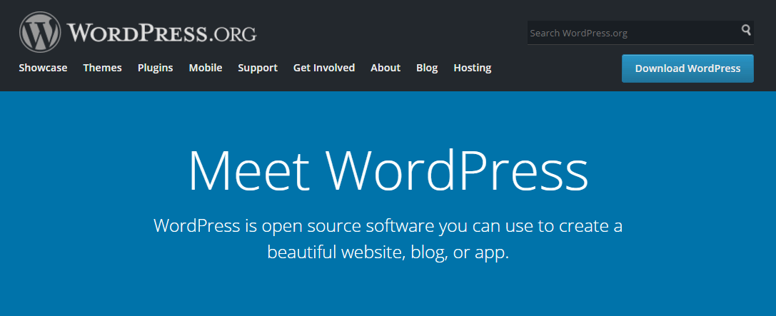 The WordPress homepage.