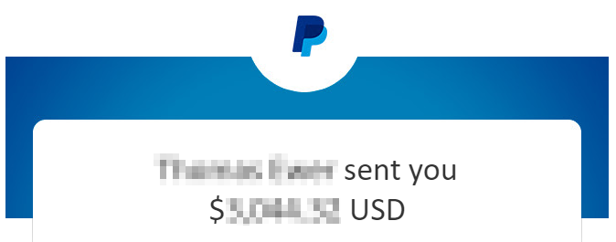 An example of a PayPal payment.