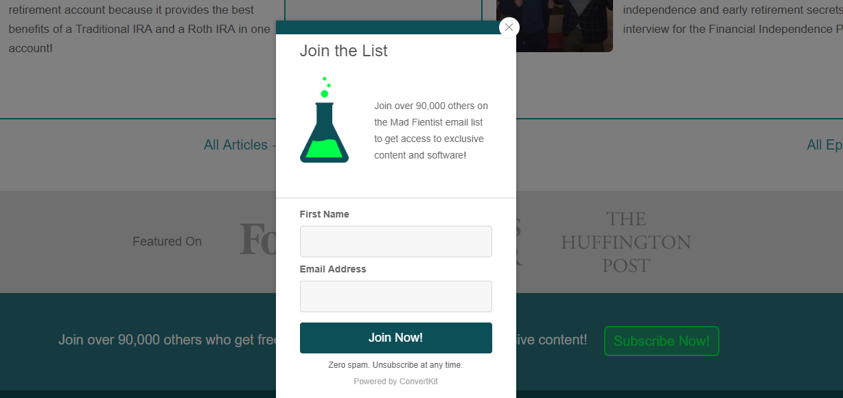 The Mad Fientist email signup form.