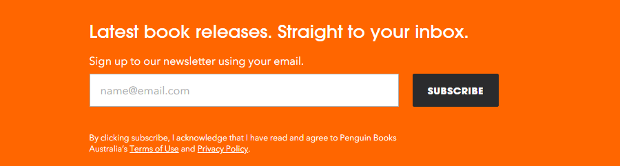 Penguin Book's email opt in form.