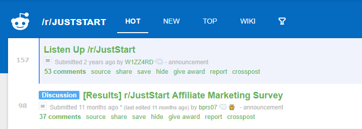 The JustStart homepage.