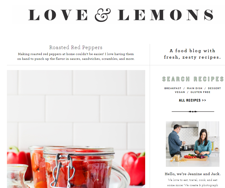 The Love and Lemons homepage.