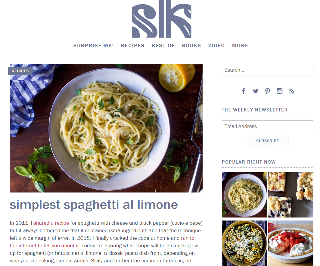 The Smitten Kitchen homepage.