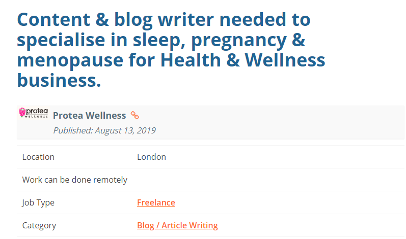 An example of an ad for a health writer.