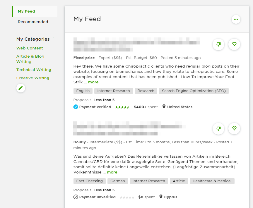 Checking out the newest listings on Upwork.