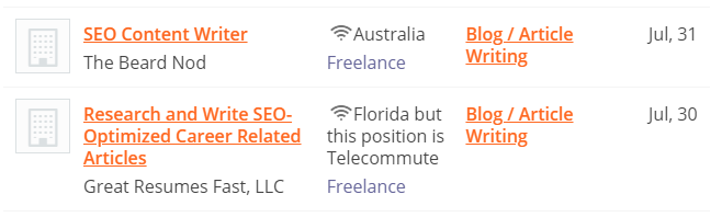 Some examples of job openings for SEO experts.
