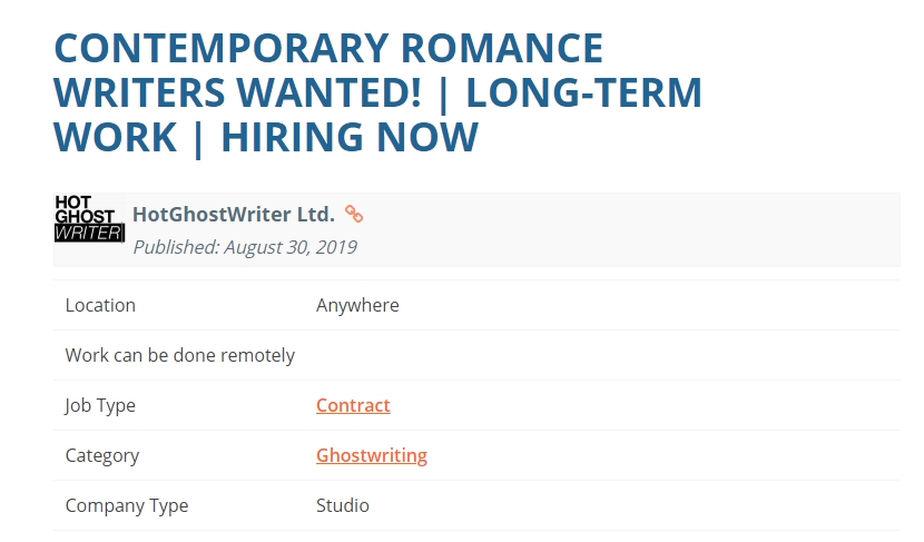 A job ad for a romance ghostwriter.