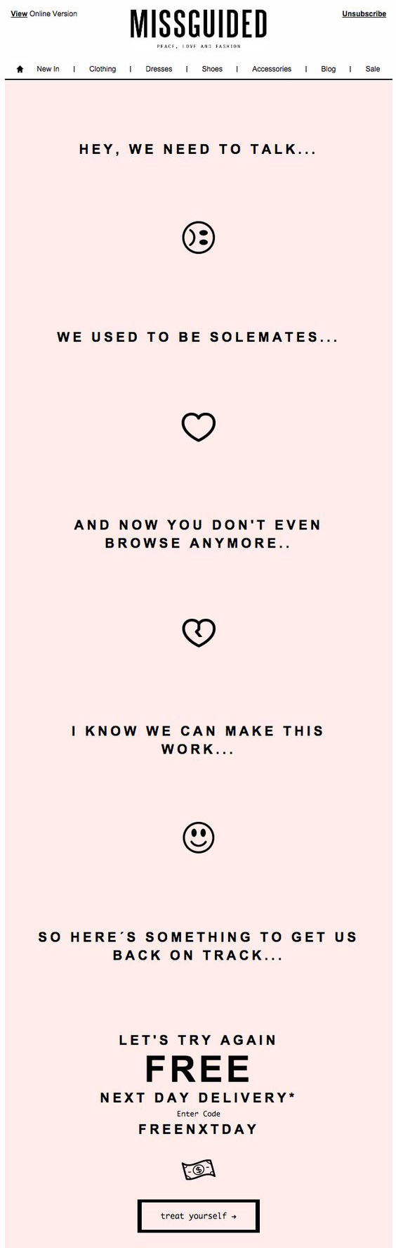 A retention email campaign from Missguided.