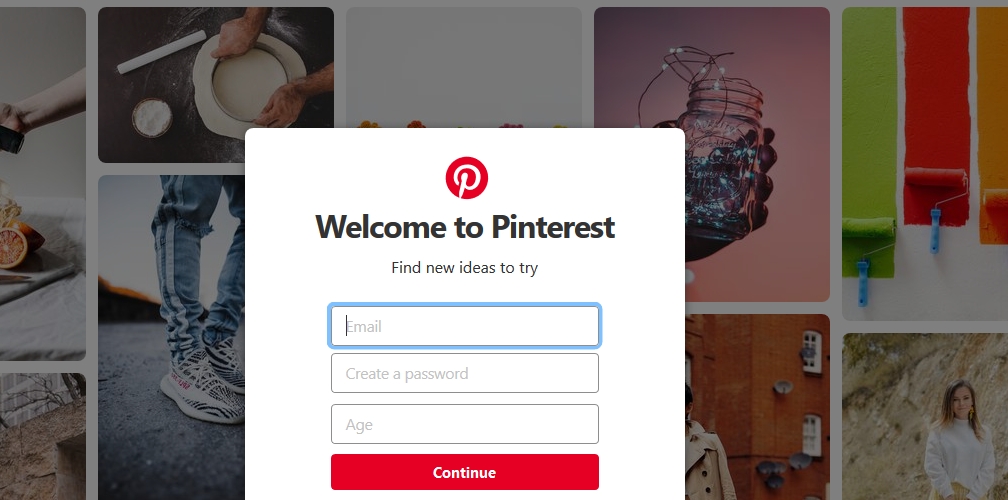 The Pinterest homepage.