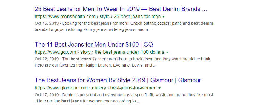 Searching for jean recommendations using Google.