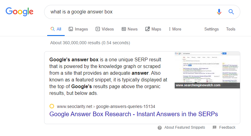 What is a Google Answer Box.