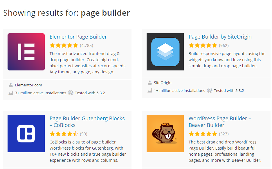 A few examples of page builder plugins.