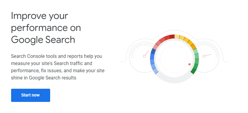 The Search Console homepage.