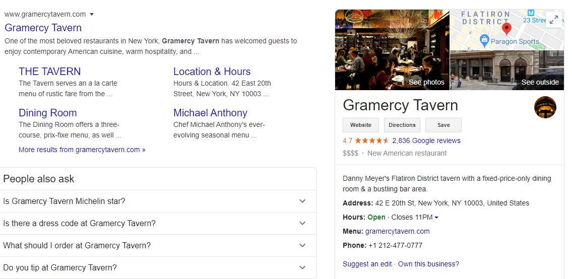 A Google business listing example.
