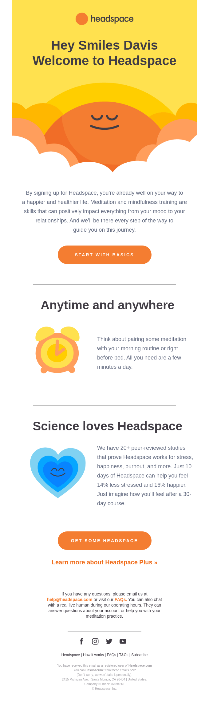 Headspace welcome email.