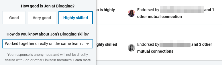 Getting endorsements on LinkedIn.