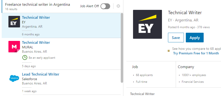 Filtering jobs on LinkedIn.