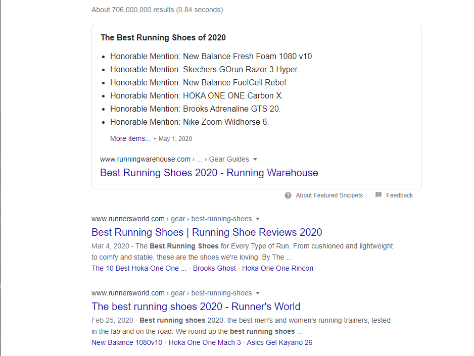 A quick Google search for the best running shoes.