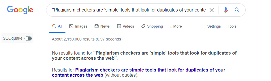 Checking for plagiarism using Google.